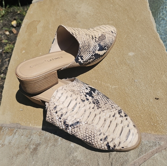 Gibson Latimer goat leather Slip-On Mules Block Heel Office Chic 10M - Picture 3 of 13